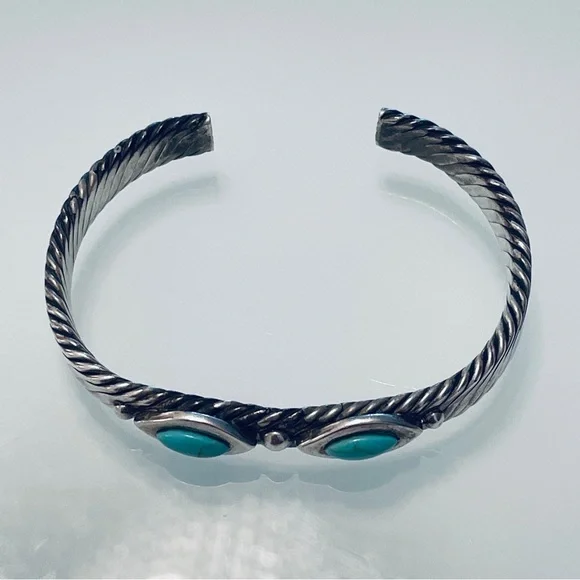 Vintage Mexico Turquoise Cable Design Cuff Bracelet in 925 Sterling Silv… - Picture 2 of 9